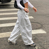 Prettyswomen Summer Drawstring Cargo Pants Women Casual Loose Low Waist Baggy Sweatpants Vintage Wide Leg Trousers Streetwear