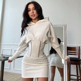 Prettyswomen Corset Hoodie Long Sleeve Dresses for Women Clothing Winter Outfits 2022 Sexy Casual Sporty Bodycon Dress N85-DZ31