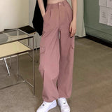 Thanksgiving Day Gifts Pink Cargo Pants Women Y2k Japanese Style Harajuku High Waist Trousers Ins Solid Causal Straight Baggy Wide Leg Bottoms