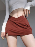 Prettyswomen Women Exclusive Tailored V-front Mini Skirt Safety Pants Sexy Low Rise Split Front Mini Skirt Fashion Aesthetics Vintage Skirt