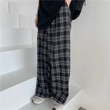 Thanksgiving Day Gifts Prettyswomen Black And Pink Plaid Pants Oversize New Women Casual Loose Wide Leg Trousers Ins Retro Teens Straight Trousers Hiphop Streetwear