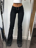 Push Up Skinny Black Flared Pants Casual Summer Straight Trousers Women Fashion 90s 2000s Aesthetic Joggers