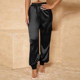 Prettyswomen Summer Women Trousers Casual Elastic Waist Solid Satin Long Pants Female Loose Homewear 2022 Fashion OL Pantalon Turnip