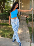 Zebra Print Casual High Waist Pants Women Fashion Skinny Long Trousers Ladies Blue Straight Sweatpants Streetwear