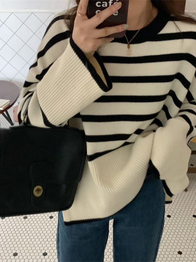 Black Friday Sales Autumn Winter Women Sweater Striped Pullover Jumper 2022 Traf Sweater Y2K Clothes Pull Jumpers Korean Tops Turtleneck Jersey