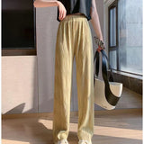 Thanksgiving Day Gifts Black Wide Leg Bottoms Women Summer Elegant Pleated Palazzo Pants Stripe Full Length Trousers High Waist Causal Elastic