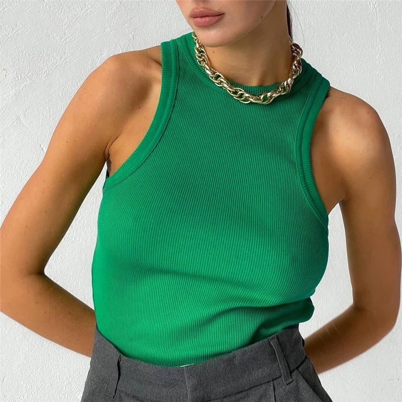 Prettyswomen 2022 Club Short Skinny Tank Tops Knitted Summer Ribber Sleevless T Shirt Tops Women Casual Green White Crop Tops Fashion