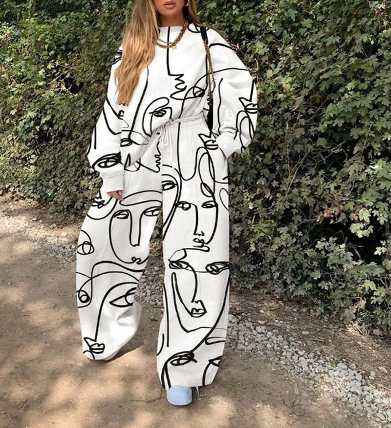 Thanksgiving Day Gifts Prettyswomen Butterfly Print Tracksuit Loose Two Piece Set Sweatshirt Women Pullover Top Wide Leg Pants Oversized Casual Suits Outfits Autumn