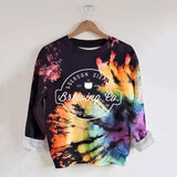 Prettyswomen Halloween Costume Tie-Dye Print Hoodie Women Letter Sweatshirt Harajuku Long Sleeve Top Halloween Fashion Streetwear Oversized Hoodies Pullovers