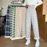 Black Friday Sales Fashion Warm Plush Pants Thick Plaid Women Winter Casual Loose Wide Leg Trousers Korean Streetwear Straight Student New