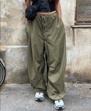 Prettyswomen Casual Low Rise Cargo Pants Green Oversized Streetwear Capris Hip Hop Baggy Wide Leg Sweatpants Y2k Trouser Lady Clothes