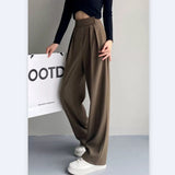 Thanksgiving Day Gifts Brown Wide Leg Palazzo Women Oversized Classic Suit Pants Female High Waist Causal Vintage Trousers Elegant Bottoms