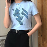 Prettyswomen Gothic Emo Vintage Crop top Face Graphic Printed Sweat top Tee Y2K Aesthetic Harajuku Streetwear Women Slim Fit Crop t-shirt
