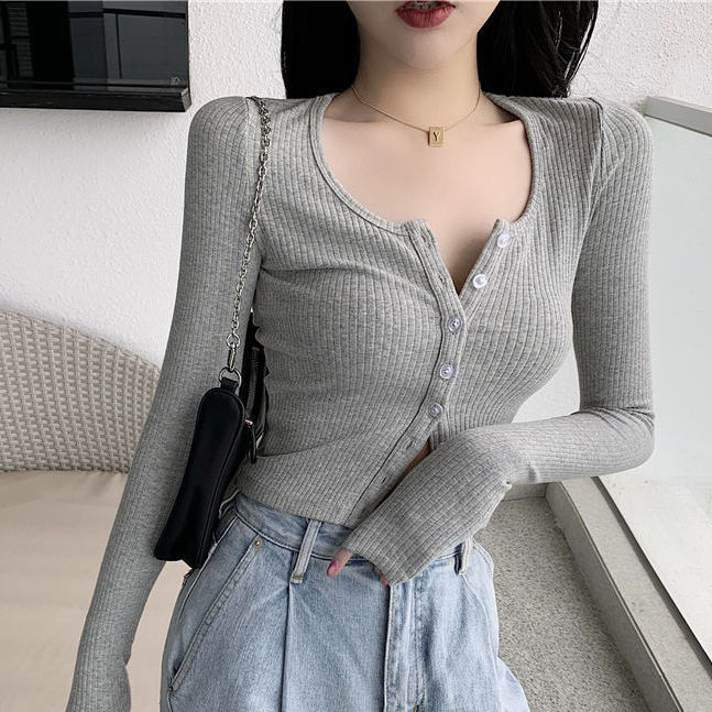 Prettyswomen Long Sleeve T-Shirts Women Solid Slim Trendy Fit Cozy All-Match Streetwear Кардиган Женский Spring Korean Style Leisure Chic Ins