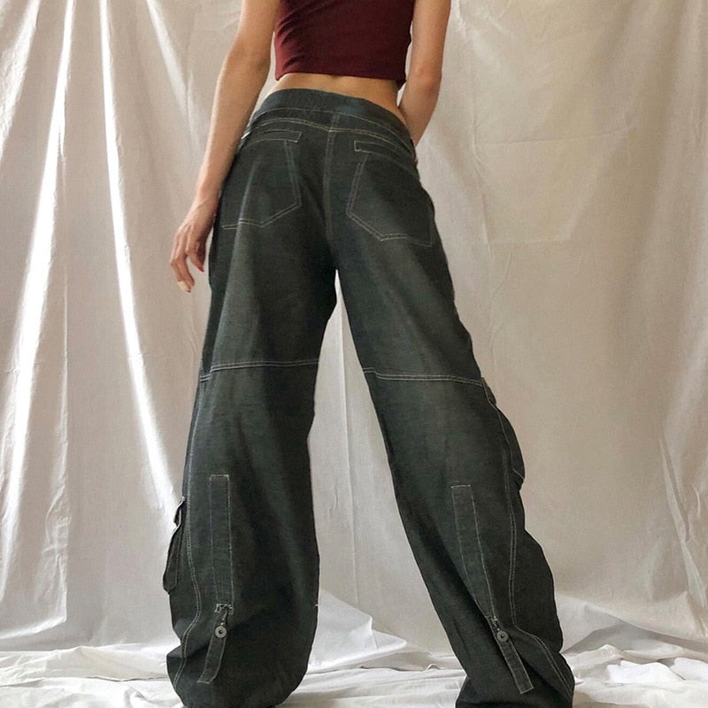 Pink Jeans for Women Punk Hippie Streetwear Wide Leg Trouser Harajuku  Academic Denim Pants Vintage Full Length Streetwear