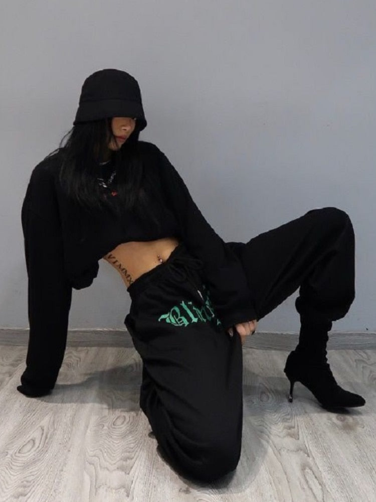 Prettyswomen  Gothic Streetwear Jogging Sweatpants Women Oversize Black Sports Pants Harajuku Gray Joggers Emo Trousers For Female