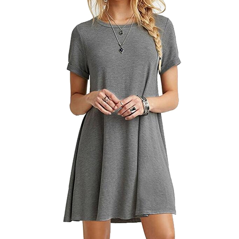 Prettyswomen 2022 Women Elegant Dress Buttons All Match  O Neck Loose Solid Color Dress For Daily Wear Pocket Casual Office Lady Work Dress