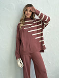 PrettysWomen Knitted Two Piece Women Sets Long Sleeve Loungewear Knit Tracksuit Women Two Piece Set White Striped 2 Piece Set Women Outfit