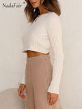 Prettyswomen O Neck Knitted Backless Cream White Skinny Women Autumn Casual Crop Top Sweater Basic Pullover Fashion Y2K Street 2022