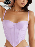 Back to college  Satin Boned Corset Women Top Sweetheart Underwire Silky Spaghetti Strap Two Layers Zipper Crop Top Summer Chic Sexy Tops