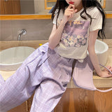 Thanksgiving Day Gifts Fernan Korean Fashion Purple Plaid Y2k Pants Women Kawaii Soft Girl Oversize High Waist Wide Leg Checked Trousers Female Bottoms