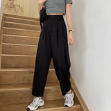 Black Friday Sales Fashion Loose Streetwear Women Wide Leg Pants Summer Elastic High Waist Suit Pants Retro Solid Black Female Trousers New S - 4XL