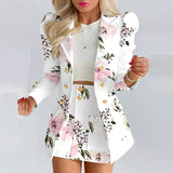 Prettyswomen 2022 Women Elegant Printed Suit Office Lady 2022 Spring New Double Breasted Small Jacket & High Waist Short Skirt Two-Piece Sets