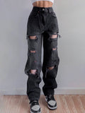 Prettyswomen Holes Casual Black Ripped Jeans Woman Harajuku High Waist Denim Trousers Vintage Distressed Pants Capri Summer
