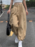 Prettyswomen  Baggy Casual Khaki Harem Pants Capris Adjustable Button High Waisted Trousers Ladies Pocket Black Sweatpants Autumn