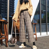 Black Friday Sales Vintage Harajuku Woolen Plaid Wide Leg Pants Women Streetwear Autumn Winter High Waist Straight Trousers Korean Y2k Pants