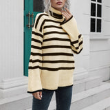 Black Friday Sales Women Turtleneck Striped Sweater Fashion Long Sleeve Pullover Loose Casual Streetwear 2022 Autumn Winter Warm Knitted Sweaters