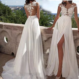 Long Boho A-Line Backless White Lace Wedding Dress Spaghetti Straps Bride Dresses Princess Floor Length Ball Gowns