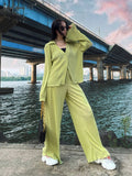 Prettyswomen Spring 2022 Pleated Womens Pants Fashion Elastic High Waist Wide Leg Pants Female Casual Green Loose Baggy Pants