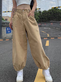 Prettyswomen  Baggy Casual Khaki Harem Pants Capris Adjustable Button High Waisted Trousers Ladies Pocket Black Sweatpants Autumn