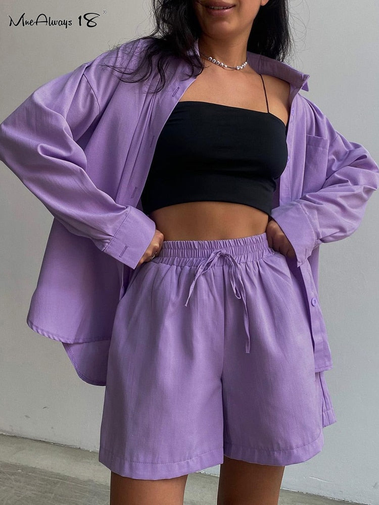 Prettyswomen Casual Shorts Tracksuit Long Sleeve Womens Shirts And Hot Waist Shorts Two Pieces Suits Ladies Outfits Summer 2022