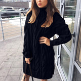 Black Friday Sales Winter Turtleneck Warm Knitted Sweater Dress Women Solid Color Loose Long Sleeve Pullover 2022 New Autumn Twisted Sweaters Dress