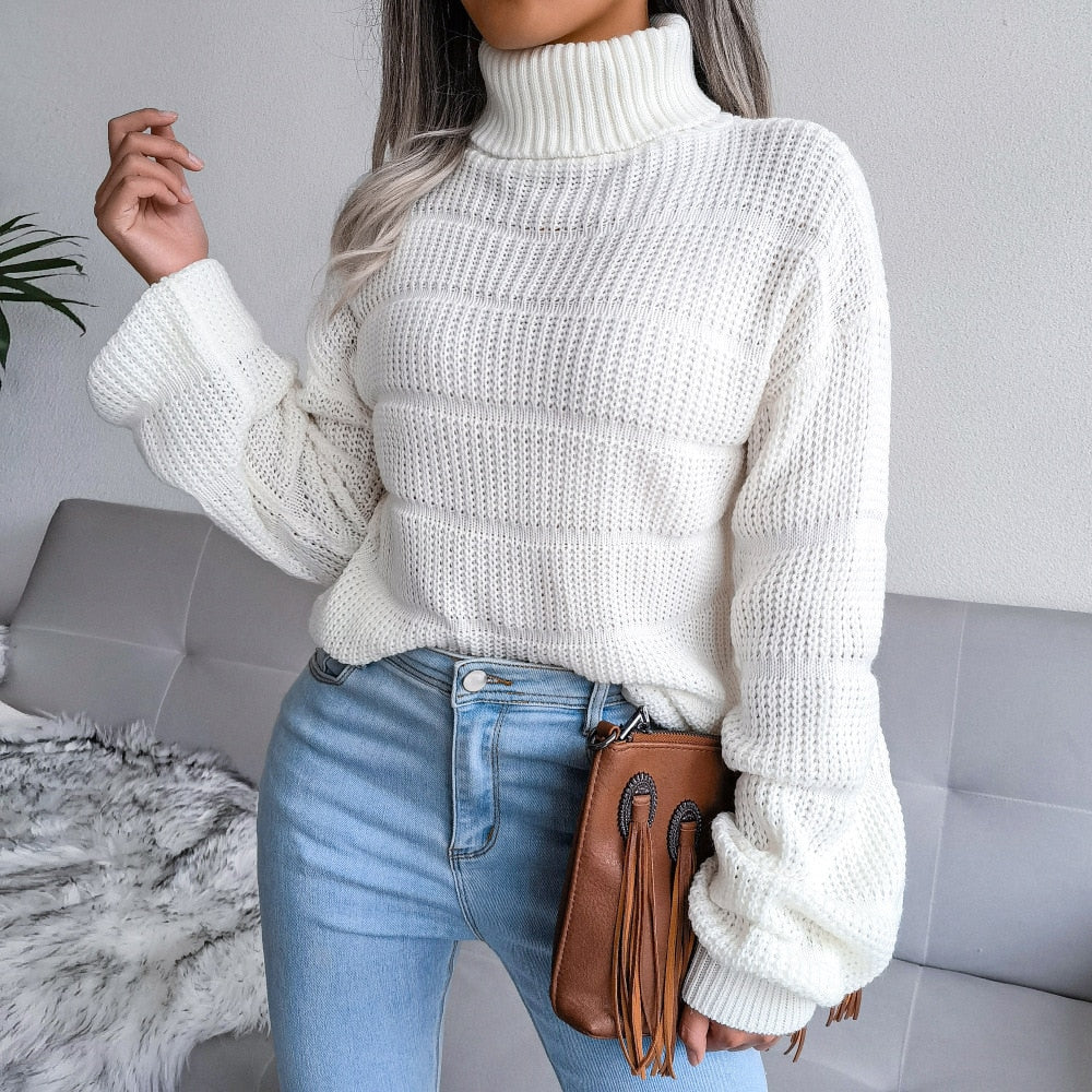 Thanksgiving Day Gifts Women 2022 New Autumn Winter Causal Turtleneck Long Sleeve Cutout Bottom Knit Sweater For Ladies Fashion All Match Tops