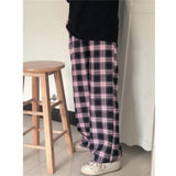 Thanksgiving Day Gifts Prettyswomen Black And Pink Plaid Pants Oversize New Women Casual Loose Wide Leg Trousers Ins Retro Teens Straight Trousers Hiphop Streetwear