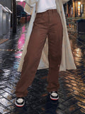 Prettyswomen Casual Straight Brown Jeans Women Vintage High Waist Long Trousers Ladies Casual Loose Wide Leg Pants Capris Autumn