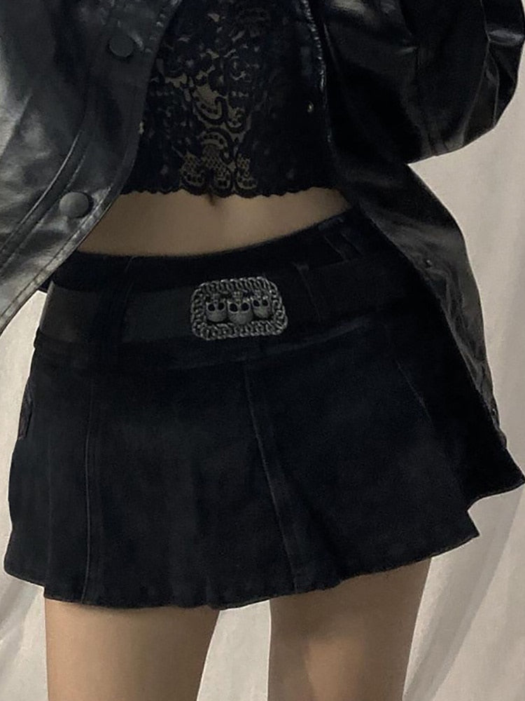 Pastel Goth Low Waist Black Micro Skirts Y2K Streetwear Pockets Patchw –  PrettysWomen