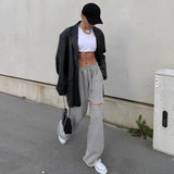 Thanksgiving Day Gifts Baggy Wide Leg Women's Palazzo Pants Joggers Hole High Waist Sweatpants Trousers Causal Hip Hop Straight Female Bottoms