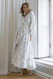 PrettysWomen  Autumn Bandage White Polka Dot Long Sleeve Dresses Elegant Boho Beach Chiffon Long Dress Sexy Slit Maxi Dresses For Women Summer 2023