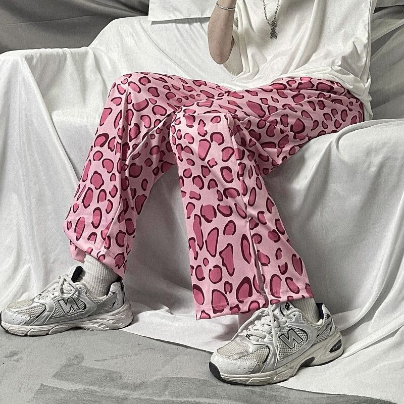 Women's pants Wide leg trousers summer street pink leopard print casual straight high waist slim tren y2k trouser suits harajuku