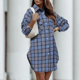 Black Friday Sales Fashion Plaid Printed Lapel Shirt Dress Women Long Sleeve Button Oversize Pocket Dress 2022 Spring Fall Casual Dresses For Women