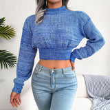 Thanksgiving Day Gifts Women 2022 New Fall Winter Fashion Colorful O Neck Long Sleeve Crop Knit Sweater For Ladies All Match Casual Tops