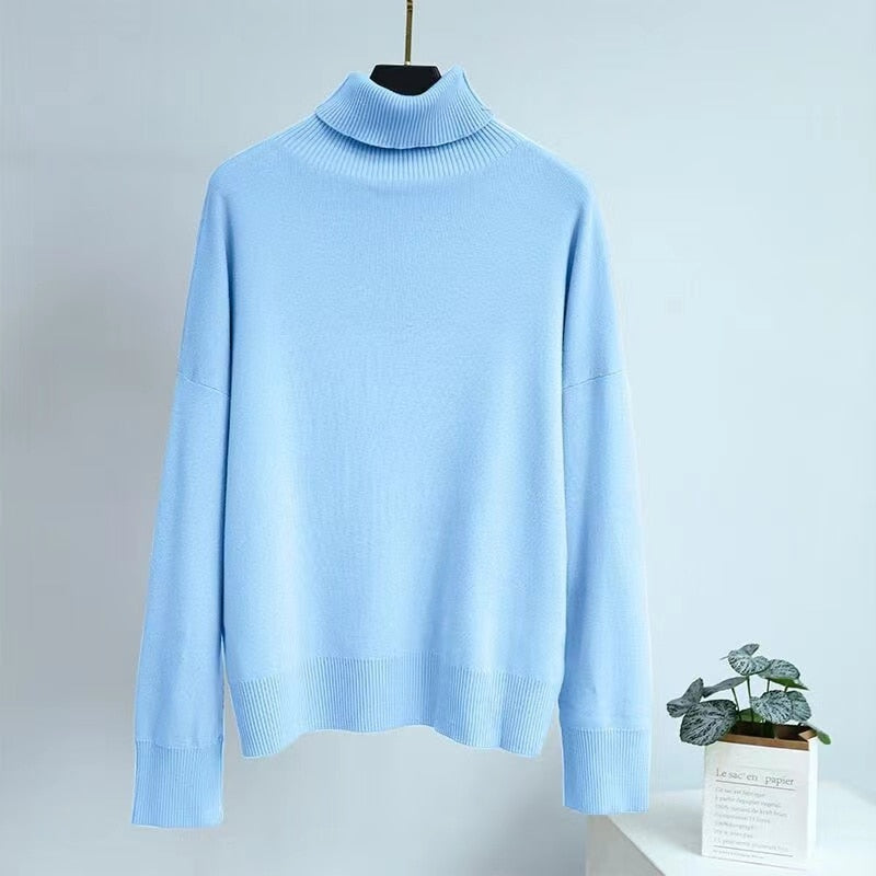 Prettyswomen Autumn Winter Warm Knitted Women Turtleneck Sweater Long Batwing Sleeve Loose Ladies Pullover Jumper 2022 Female Thick Sweaters