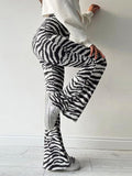 Zebra Striped Print Flare Pants Women High Waist Elastic Waist Trousers Office Lady Fashion Casual Bottoms Summer 2022