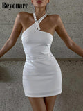 Summer Women's Dress White Halter Backless Sleeveless Skinny Mini Party Dresses Elegant Fashion Female Streetwear 2022