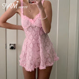 Y2K Aesthetic Lace Dress Pink Sleeveless A Line Lolita Japanese Mini Dresses Beach Party Outfit Kawaii Clothes Hot 90s