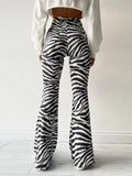 Zebra Striped Print Flare Pants Women High Waist Elastic Waist Trousers Office Lady Fashion Casual Bottoms Summer 2022